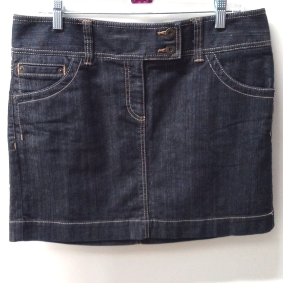 ANN TAYLOR LOFT DARK DENIM JEAN MINI SKIRT SIZE 10 NWT - Picture 1 of 5
